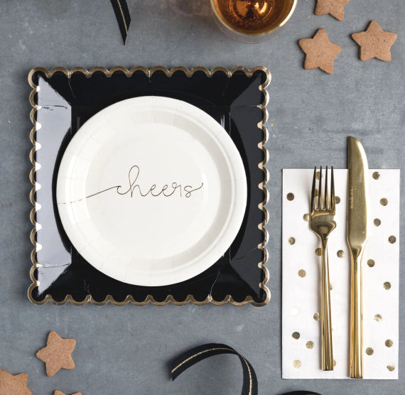 Scallop Edge Black Plates with Gold Foil | www.sprinklebeesweet.com