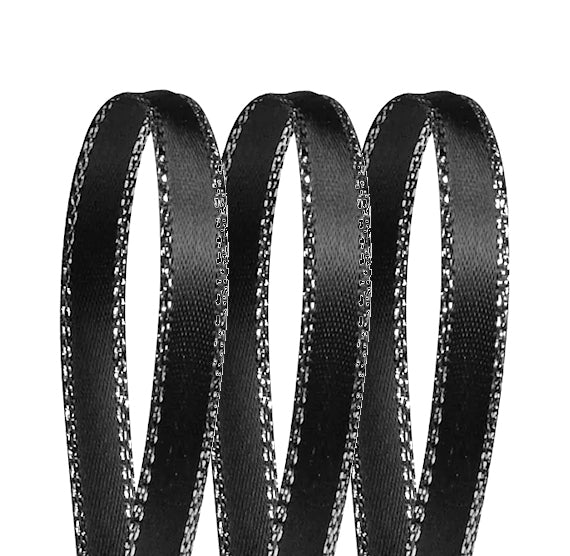 Shop Silver Edged Black Satin Ribbon: 1/4