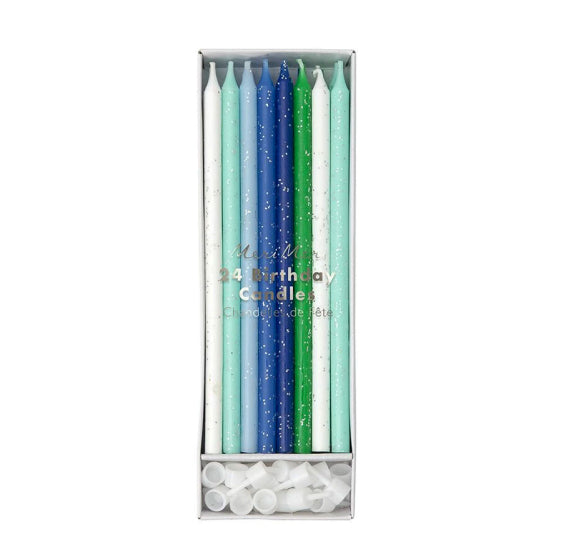 Meri Meri Birthday Candles: Blue + Green | www.sprinklebeesweet.com