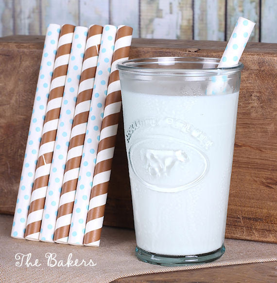 Milkshake Short Paper Straws: Light Blue & Brown | www.sprinklebeesweet.com