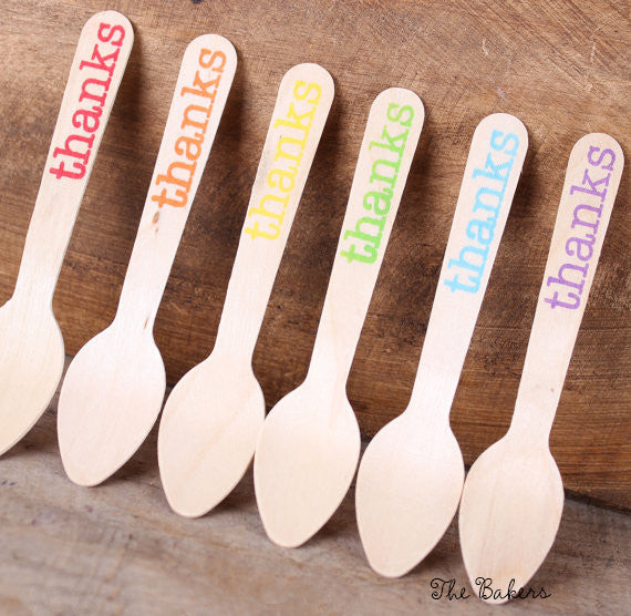 Mini Happy Rainbow Wooden Spoons: Thanks | www.sprinklebeesweet.com