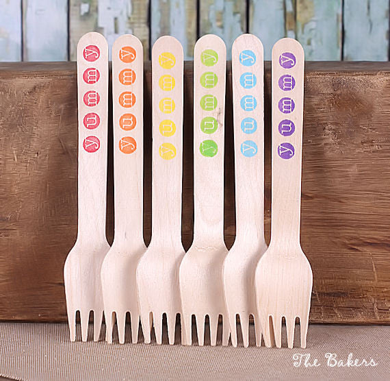 Happy Rainbow Wooden Forks: Yummy | www.sprinklebeesweet.com