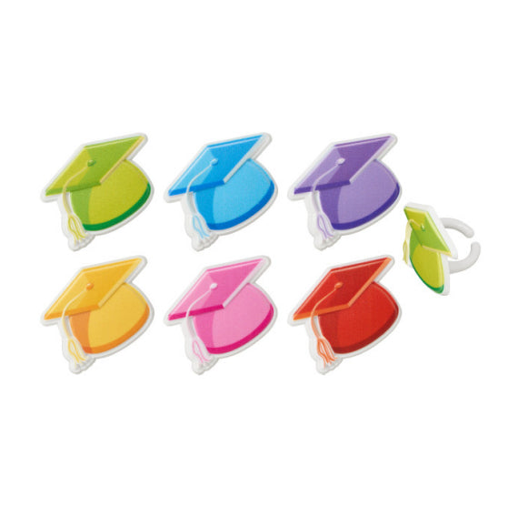 Graduation Rings Hat Shop Bright Graduation Caps Cupcake Topper Rings: Cake Decorations ...