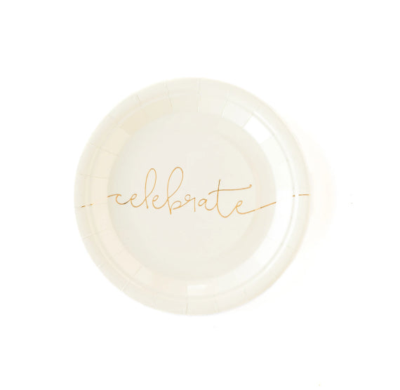 Small Cream Plates with Celebrate | www.sprinklebeesweet.com
