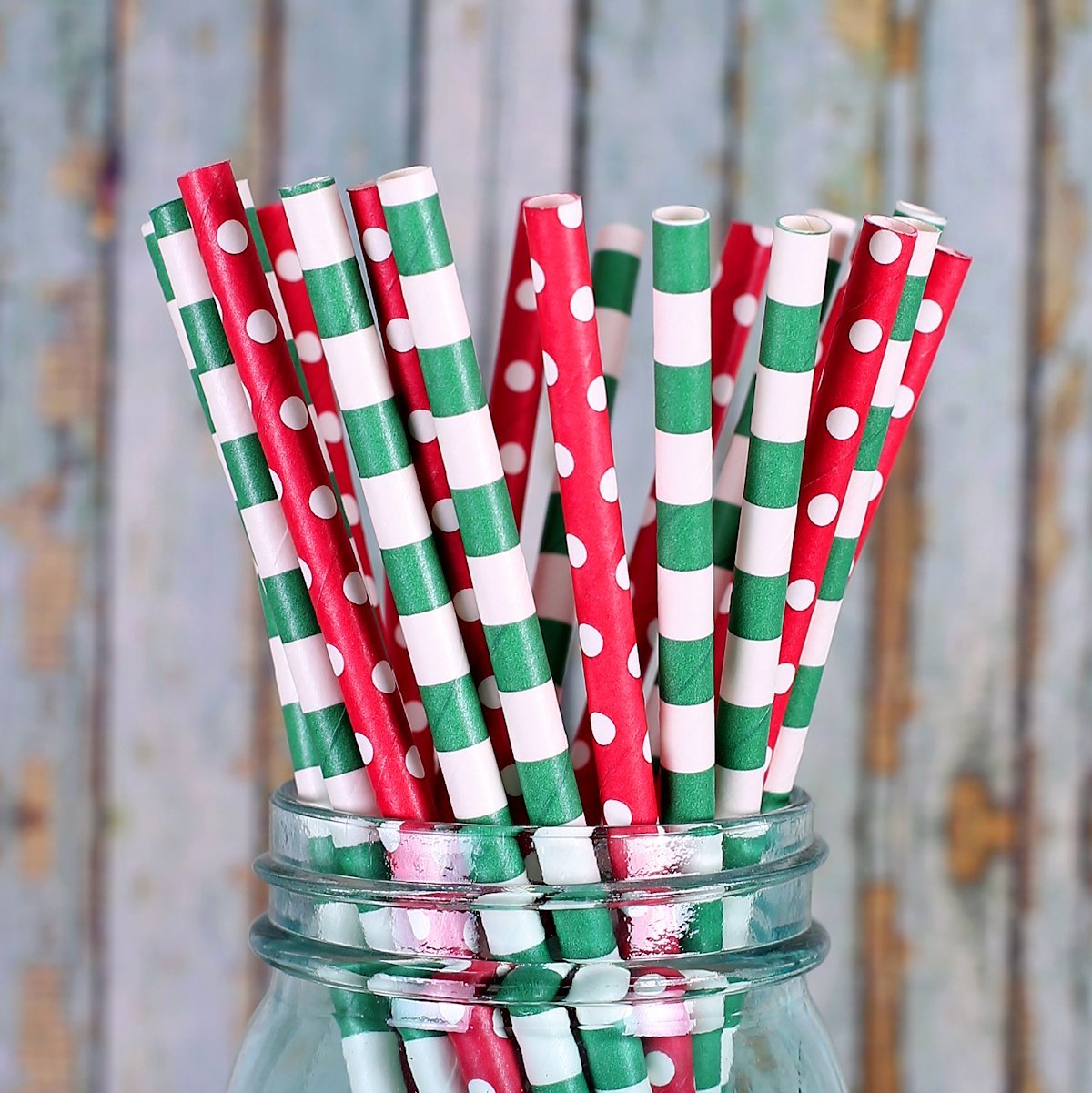 Christmas Paper Straws, Green + Red Paper Straws, Holiday Paper