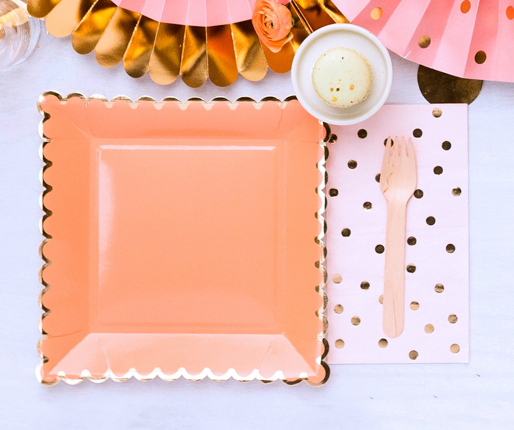 Large Coral Plates with Gold Foil | www.sprinklebeesweet.com