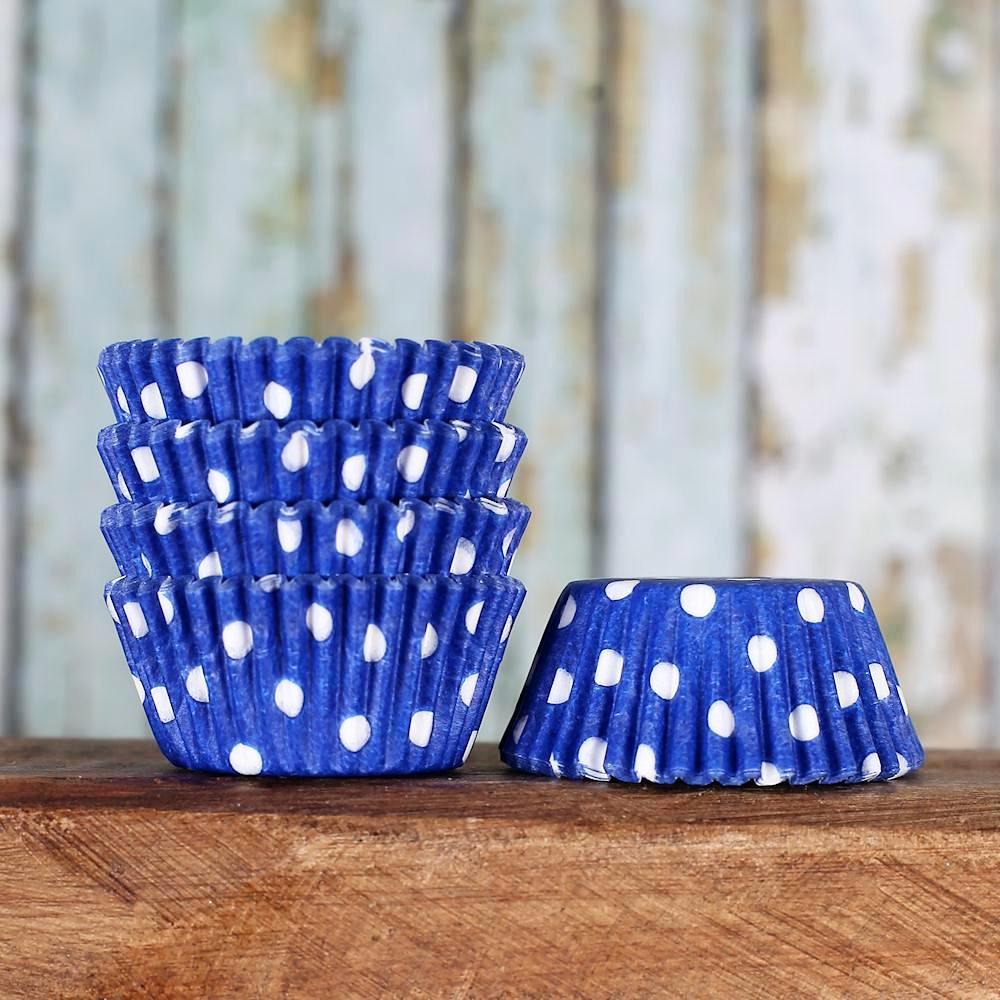 Bulk Mini Royal Blue Cupcake Liners: Polka Dot | www.sprinklebeesweet.com