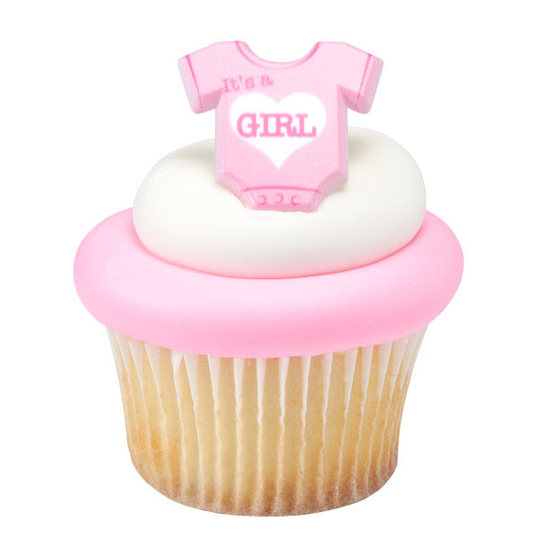 Pink Onesie Cupcake Topper Rings: Baby Girl | www.sprinklebeesweet.com
