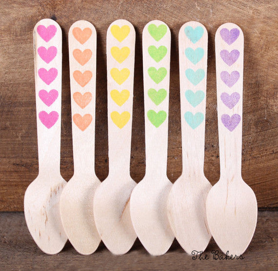 Mini Bright Rainbow Wooden Spoons: Heart | www.sprinklebeesweet.com