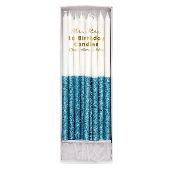Glitter Dipped Blue Candles: 5.5" | www.sprinklebeesweet.com