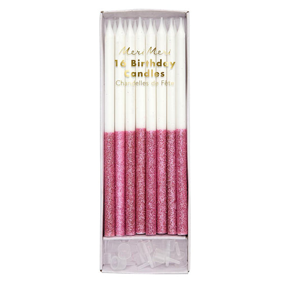 Glitter Dipped Pink Candles: 5.5" | www.sprinklebeesweet.com