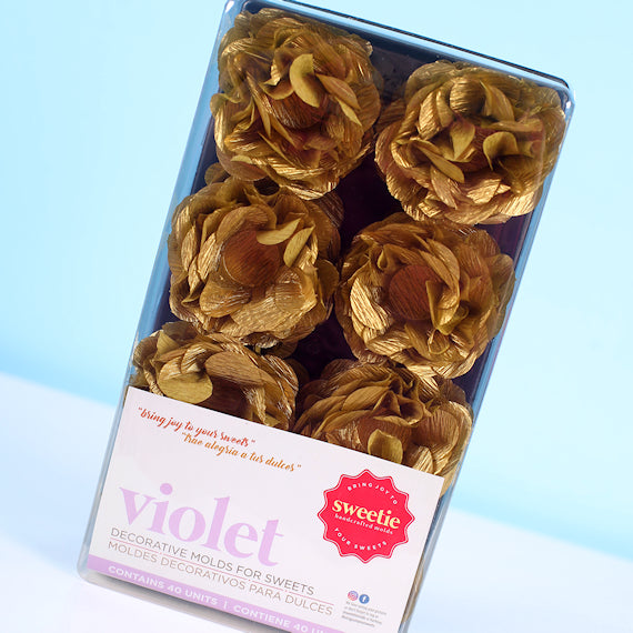 Violet Flower Candy Cups: Gold | www.sprinklebeesweet.com