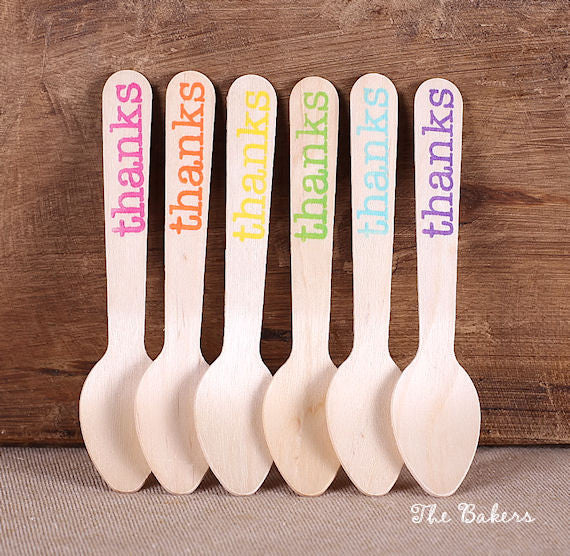 Mini Bright Rainbow Wooden Spoons: Thanks | www.sprinklebeesweet.com