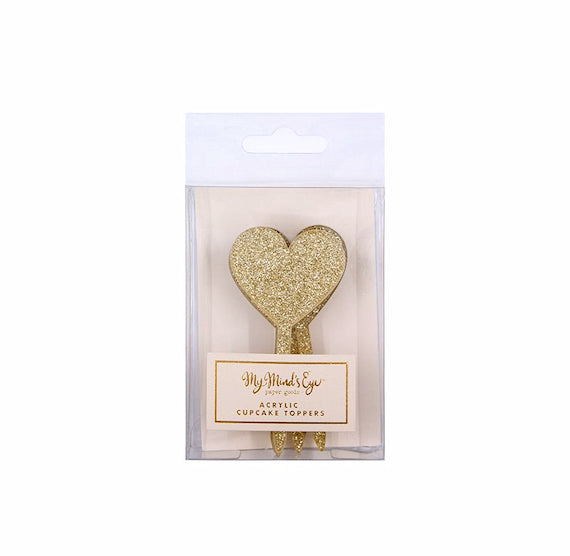 Glitter Gold Heart Cupcake Picks | www.sprinklebeesweet.com