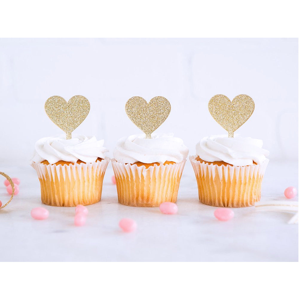 Glitter Gold Heart Cupcake Picks | www.sprinklebeesweet.com