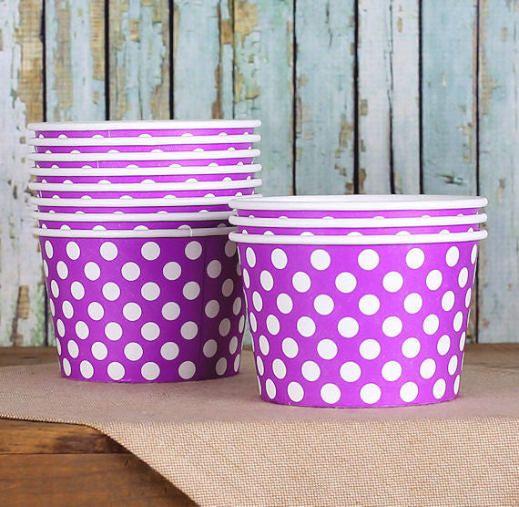 Large Purple Ice Cream Cups: Polka Dot | www.sprinklebeesweet.com