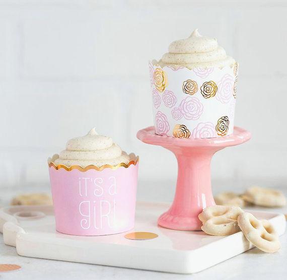 Pink + Gold Baking Cups: It's A Girl | www.sprinklebeesweet.com