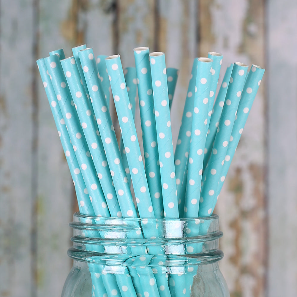 Light Blue Paper Straws: Polka Dots | www.sprinklebeesweet.com