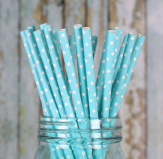 Light Blue Paper Straws: Polka Dots | www.sprinklebeesweet.com
