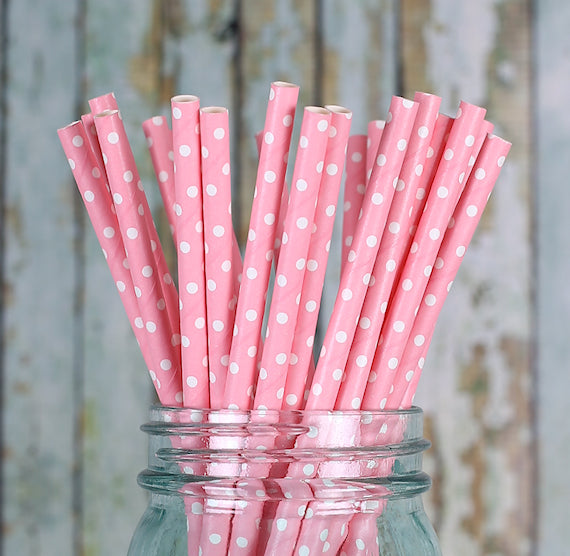 Light Pink Paper Straws: Polka Dots | www.sprinklebeesweet.com