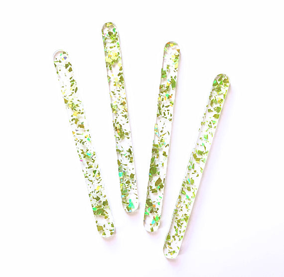 Acrylic Popsicle Sticks: Flake Glitter Lime | www.sprinklebeesweet.com