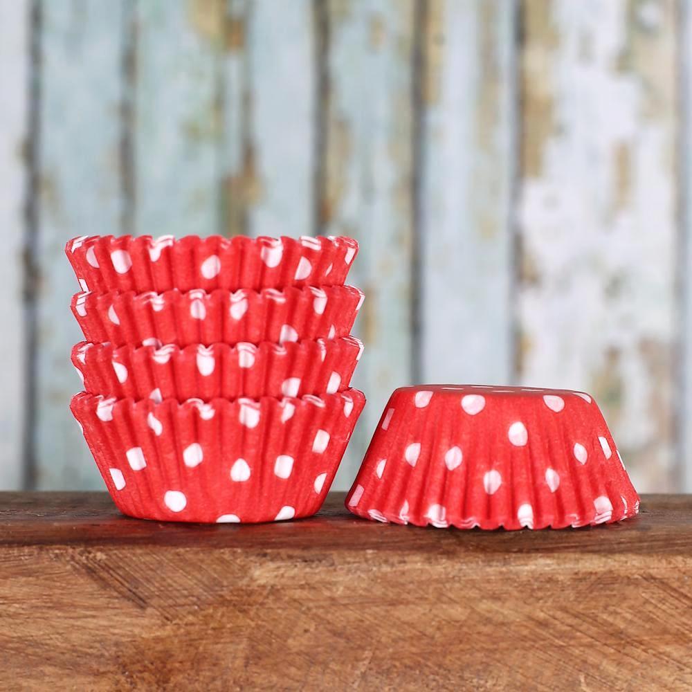 Bulk Mini Red Cupcake Liners: Polka Dot | www.sprinklebeesweet.com