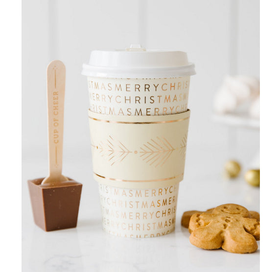 Merry Christmas Coffee Cups: Cream + Gold | www.sprinklebeesweet.com