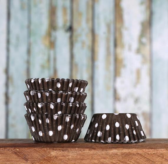 Bulk Mini Brown Cupcake Liners: Polka Dot | www.sprinklebeesweet.com