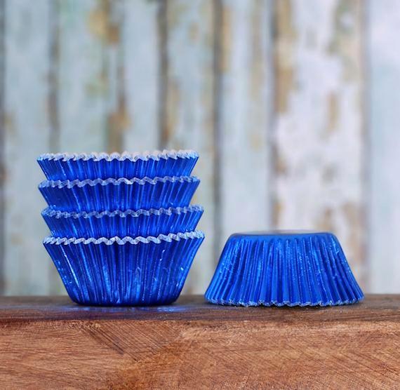 Bulk Mini Cupcake Liners: Blue Foil | www.sprinklebeesweet.com