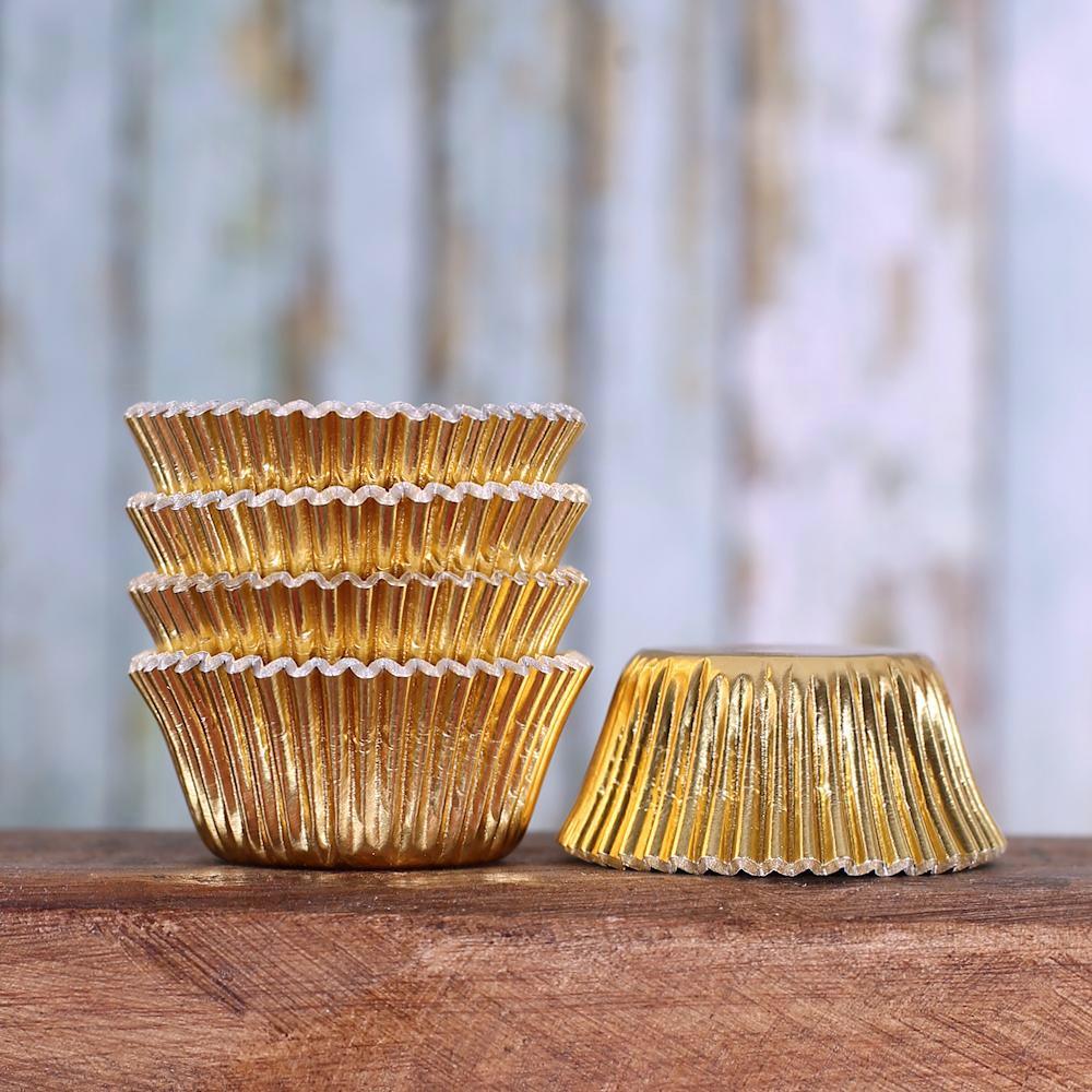 Bulk Mini Cupcake Liners: Gold Foil | www.sprinklebeesweet.com