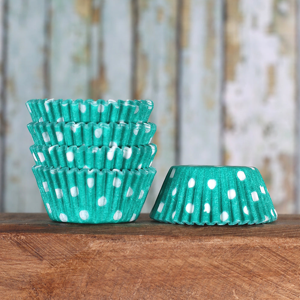 Bulk Mini Jade Green Cupcake Liners: Polka Dot | www.sprinklebeesweet.com