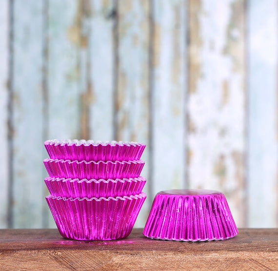 Bulk Mini Cupcake Liners: Pink Foil | www.sprinklebeesweet.com