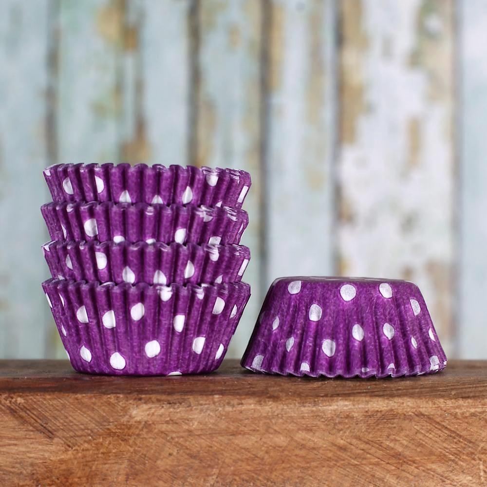 Bulk Mini Purple Cupcake Liners: Polka Dot | www.sprinklebeesweet.com