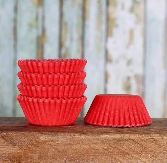 Bulk Mini Red Cupcake Liners: Solid | www.sprinklebeesweet.com