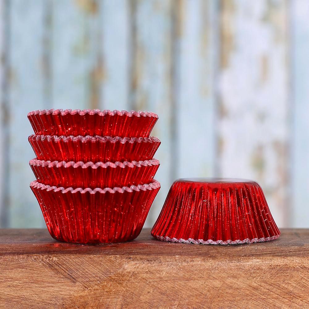 Bulk Mini Cupcake Liners: Red Foil | www.sprinklebeesweet.com