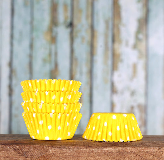 Bulk Mini Yellow Cupcake Liners: Polka Dot | www.sprinklebeesweet.com