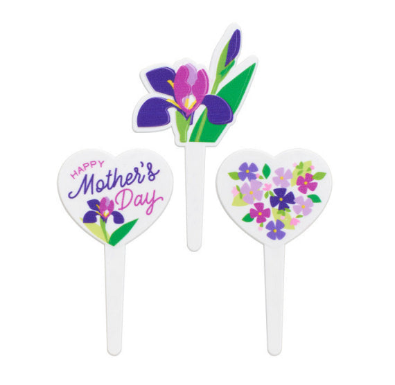 Mother's Day Cupcake Picks with Purple Flowers | www.sprinklebeesweet.com