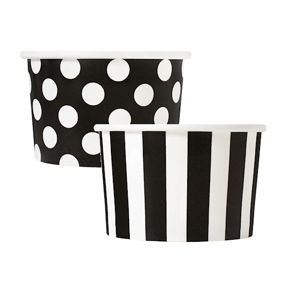 Small Black Ice Cream Cups: Polka Dots + Stripes | www.sprinklebeesweet.com