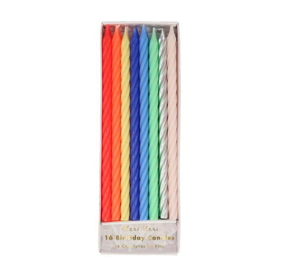 Neon Rainbow Twisted Party Candles: Long | www.sprinklebeesweet.com