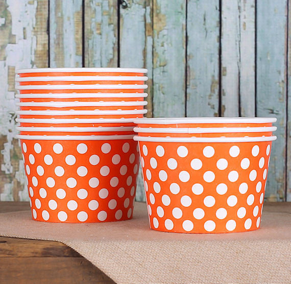 Large Orange Ice Cream Cups: Polka Dot | www.sprinklebeesweet.com