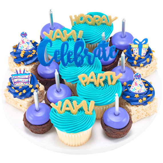 Gold Celebration Balloon Words Cake & Cupcake Toppers | www.sprinklebeesweet.com
