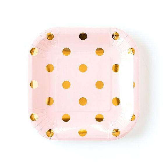 Light Pink Plates with Gold Foil Polka Dots | www.sprinklebeesweet.com