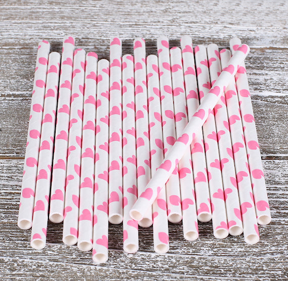 Light Pink Heart Polka Dot Cake Pop Party Straws 