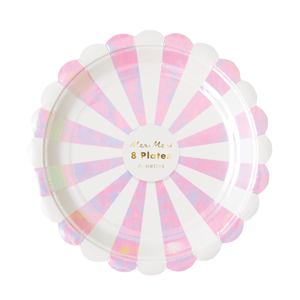 Small Pink Iridescent Plates: Stripe | www.sprinklebeesweet.com