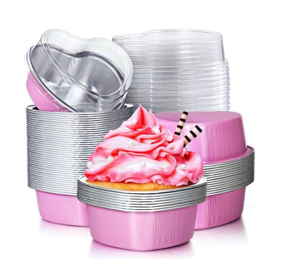 Foil Heart Shaped Snack Cake Pans with Lids: Pink | www.sprinklebeesweet.com
