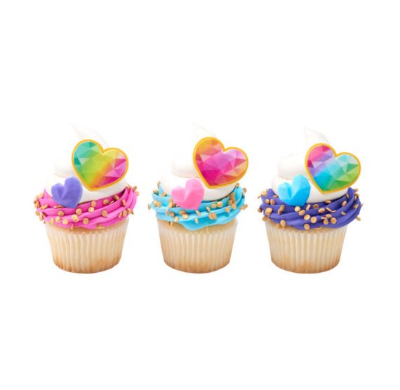 Geo Rainbow Heart Cupcake Topper Rings | www.sprinklebeesweet.com