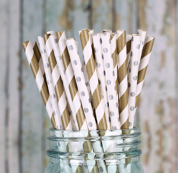 Silver and Gold Paper Straws | www.sprinklebeesweet.com
