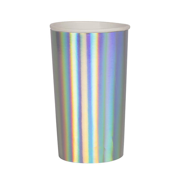 Tall Holographic Silver Paper Cups | www.sprinklebeesweet.com