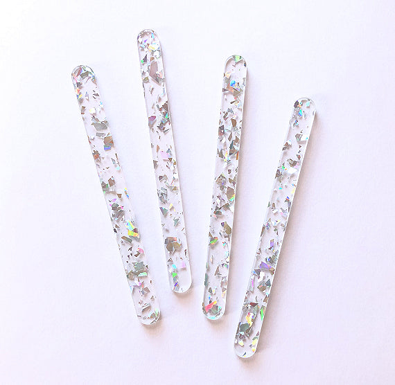 Acrylic Popsicle Sticks: Flake Glitter Silver | www.sprinklebeesweet.com