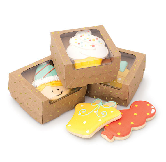 Sweet Sugarbelle Cookie Boxes: Kraft with Gold Dots | www.sprinklebeesweet.com